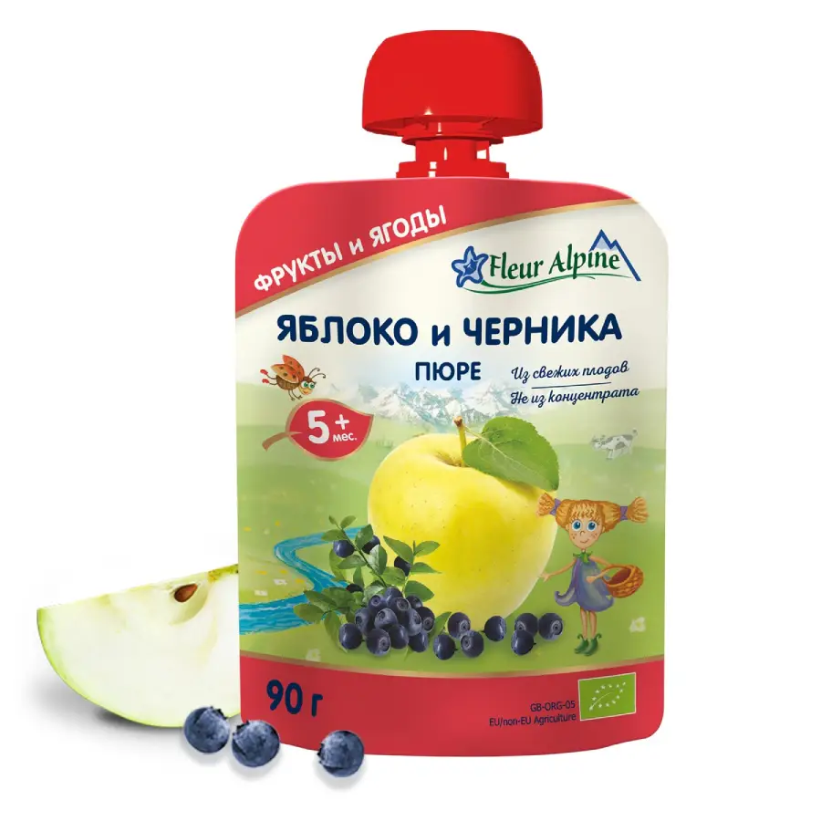 Fleur Alpine дет.пюре яблоко,черника 90гр