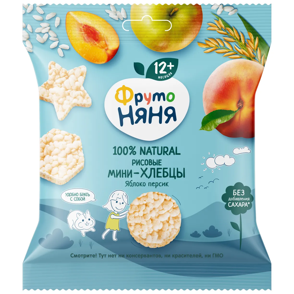 ФрутоНяня 30гр мини-Хлебцы Рисовые яблоко-персик 12м+
