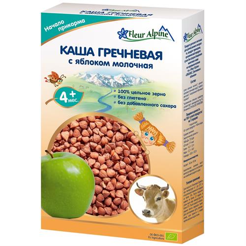 Fleur Alpine каша молочная Органик Гречневая с яблоком, 4 мес,200/6