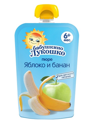  Пюре из яблок и бананов мягкая упаковка ( 90г ) "Бабушкино лукошко"