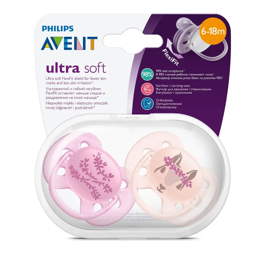 Пустышка Philips Avent ultra soft с футляром для стерилизации 2шт 6-18месяцев SCF223/04