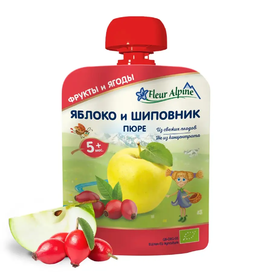 Fleur Alpine дет.пюре яблоко,шиповник 90гр