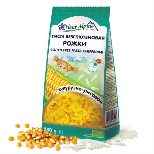 Паста безглютеновая "Рожки" кукурузно-рисовая Fleur Alpine, 250/10