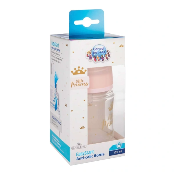 Canpol 35/233_pin Антиколиковая бутылочка с широким горлышком Easy Start - ROYAL BABY 120 мл PP розовая