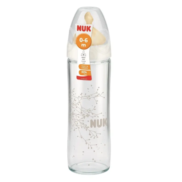 NUK бутылка стеклянная New Classik First Choice+, размер1, 240 мл, 0-6 мес. лат
