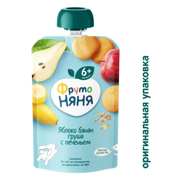 ФрутоНяня 90 гр Пюре из яблок, бананов и груш с печеньем 