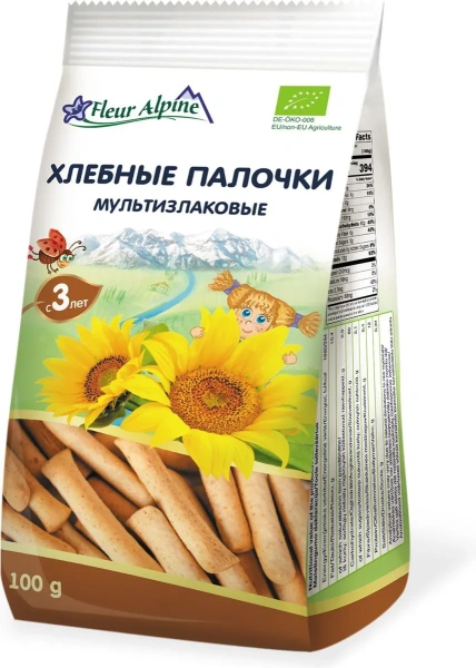 Палочки детские Органик мультизлаковые хлебные Fleur Alpine, с 3х лет, 100гр/6