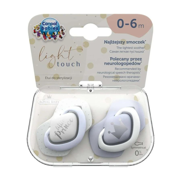 Canpol 22/650_blu Пустышка силиконовая симметричная (0-6м) Royal baby 2 шт. голубая