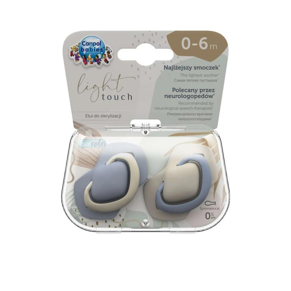 Canpol 22/655_blu Пустышка силиконовая симметричная (0-6м) PURE COLOR 2 шт. (Голубая)