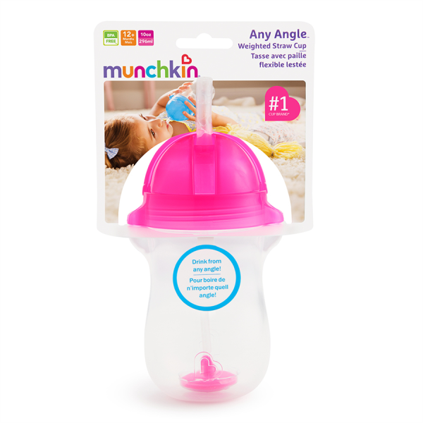 Munchkin поильник Click Lock Any Angle™ с трубочкой, Розовый, 296мл. 12+ NEW