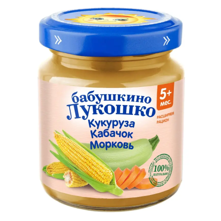 Бабушкино лукошко Пюре из кукурузы, кабачков и моркови 100г