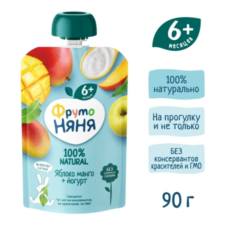 ФрутоНяня 90 гр Пюре из яблок и манго с йогуртом 