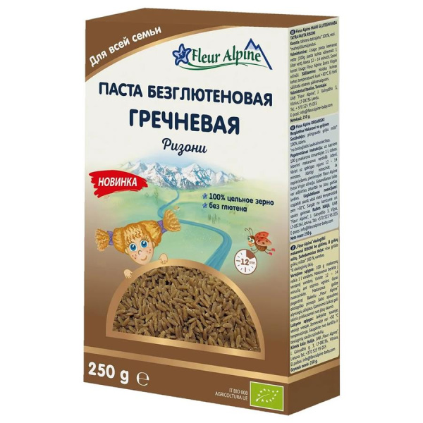 Паста безглютеновая "Рисинки" гречневая Fleur Alpine, 250/10