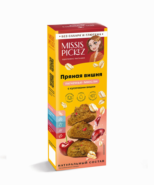 Печенье-мюсли "Пряная вишня" с кусочками вишни "Missis Pickez" 100г