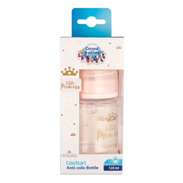 Canpol 35/233_pin Антиколиковая бутылочка с широким горлышком Easy Start - ROYAL BABY 120 мл PP розовая