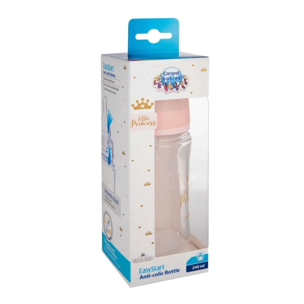 Canpol 35/234_pin Антиколиковая бутылочка с широким горлышком Easy Start - ROYAL BABY 240мл PP розовая