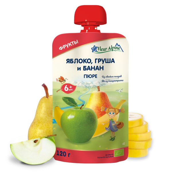 Fleur Alpine Пюре яблоко,груша,банан 120гр