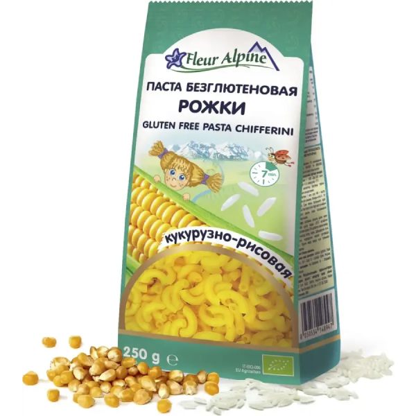 Паста безглютеновая "Рожки" кукурузно-рисовая Fleur Alpine, 250/10