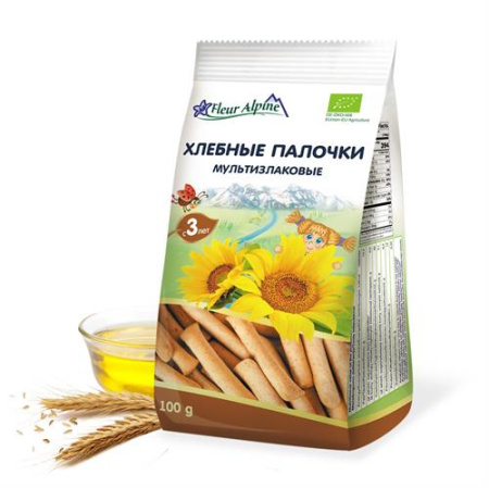 Палочки детские Органик мультизлаковые хлебные Fleur Alpine, с 3х лет, 100гр/6