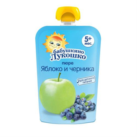  Пюре из яблок и черники мягкая упаковка ( 90г ) "Бабушкино лукошко"