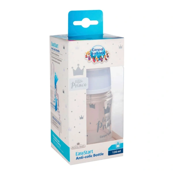 Canpol 35/233_blu Антиколиковая бутылочка с широким горлышком Easy Start - ROYAL BABY 120 мл PP голубая