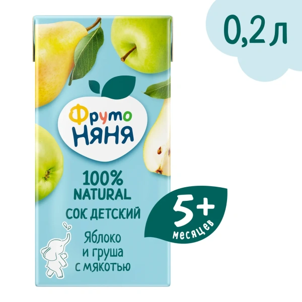 ФрутоНяня 0,2 л Сок Яблочно-Грушевый с мякотью 