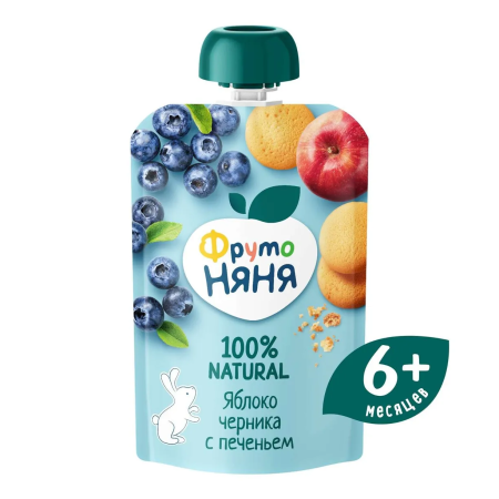 ФрутоНяня 90 гр Пюре из яблок и черники с печеньем (арония)