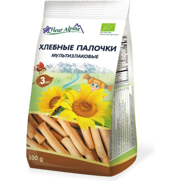 Палочки детские Органик мультизлаковые хлебные Fleur Alpine, с 3х лет, 100гр/6