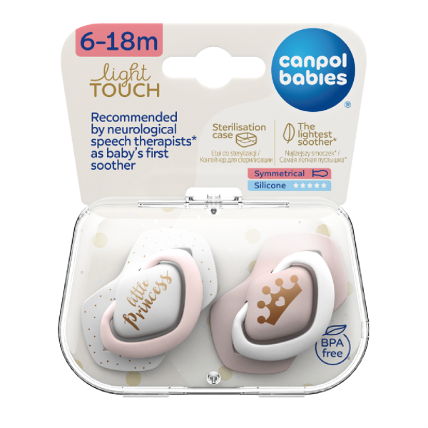 Canpol 22/651_pin Пустышка силиконовая симметричная (6-18м) Royal baby 2 шт. розовая