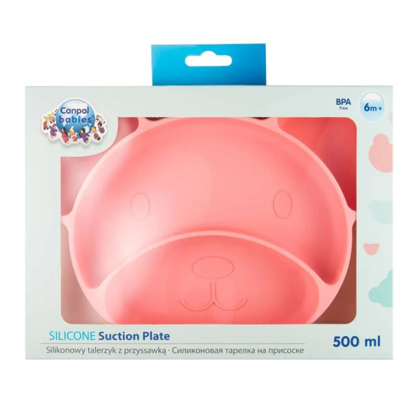 Canpol 51/401_pin Силиконовая тарелочка с  секциями BEAR (розовая)