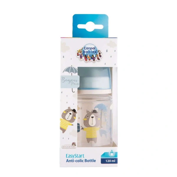 Canpol 35/231_blu Антиколиковая бутылочка с широким горлышком Easy Start - BONJOUR PARIS 120 мл PP