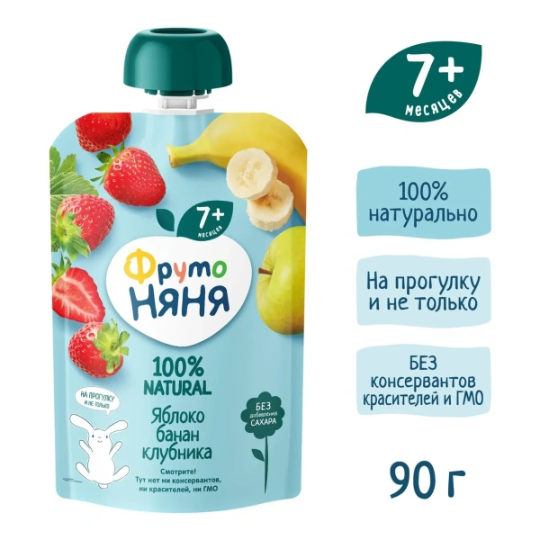 ФрутоНяня 90 гр Десерт из яблок, бананов и клубники